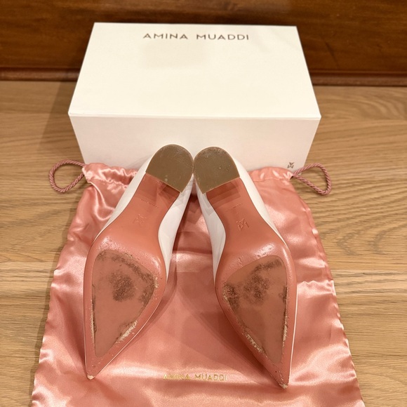 Amina Muaddi Pointed-Toe White Pumps - Picture 9 of 13